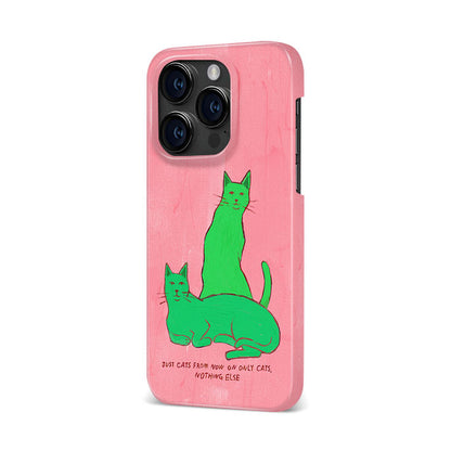 グリーン猫モチーフアート感あふれる二重構造フィルム加工スマホケース