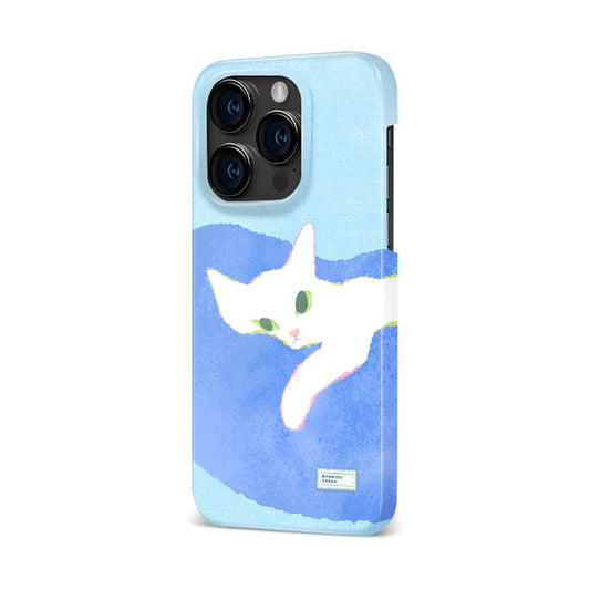 可愛い白猫モチーフアート感デザイン二重構造フィルム加工スマホケース
