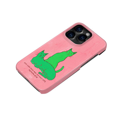グリーン猫モチーフアート感あふれる二重構造フィルム加工スマホケース