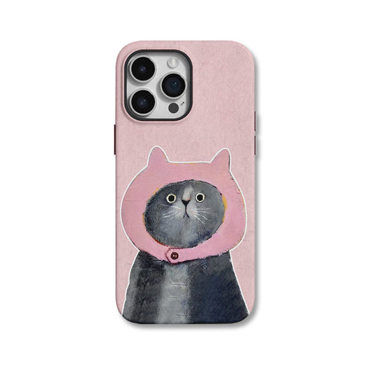 スイートで可愛いピンクフード猫柄二重構造マグネット式スマホケース