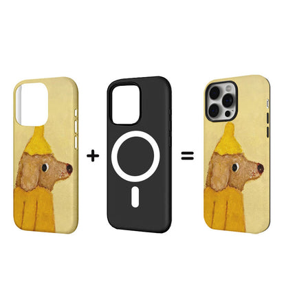 油絵風かわいいワンちゃん二重構造マグネット式スマホケース