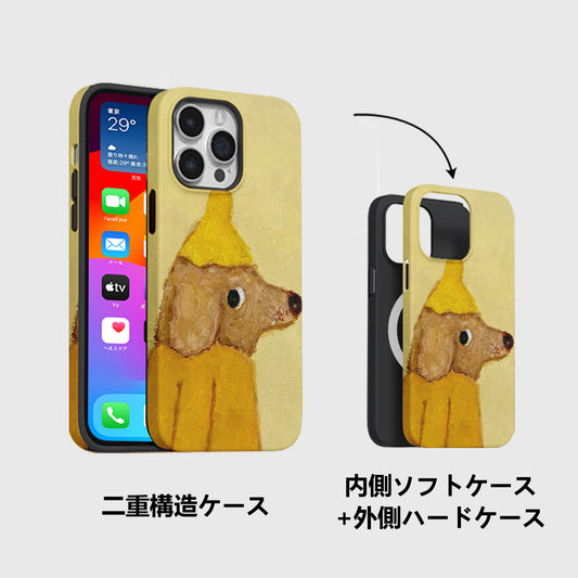 油絵風かわいいワンちゃん二重構造マグネット式スマホケース