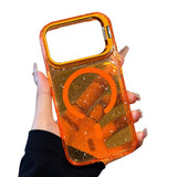 オレンジのグリッター メタルスタンド iPhoneケース