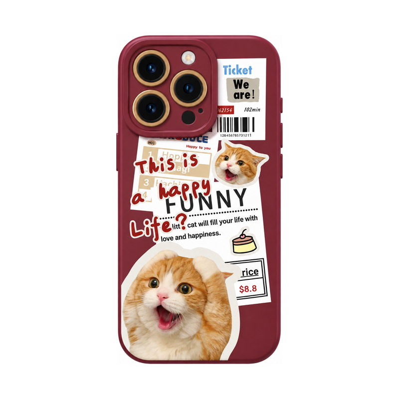 ワインレッド キャットBのニュースペーパーキャット柄 iPhoneケース参考画像