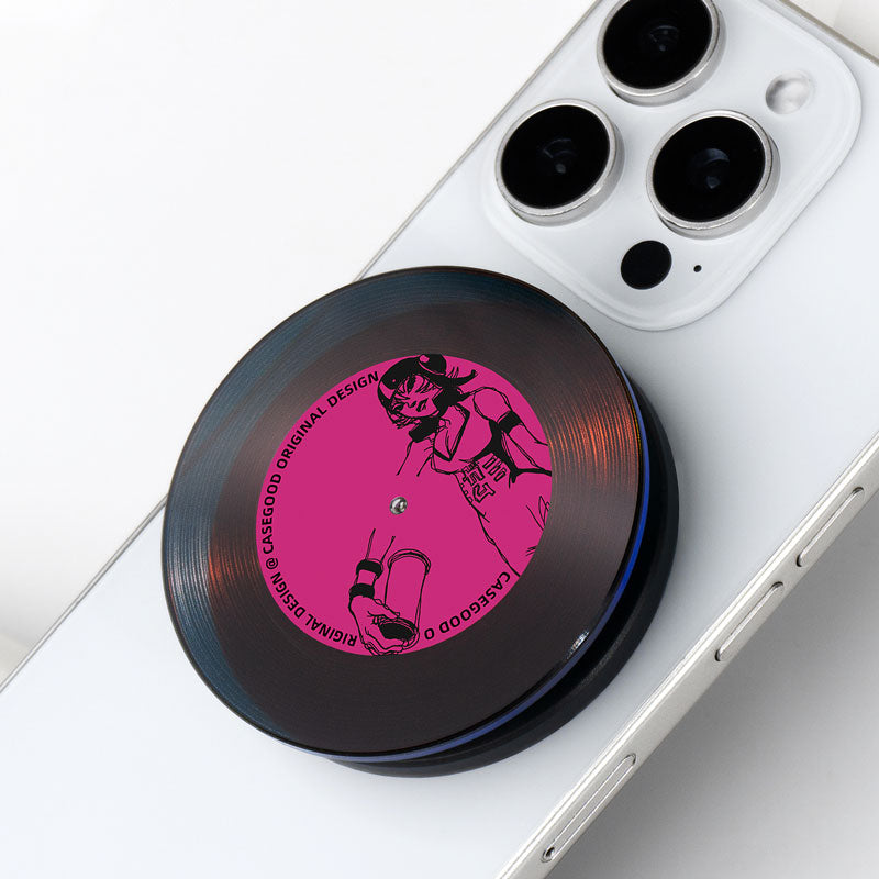 レトロストリート回転レコード伸縮式マグネットスマホスタンド