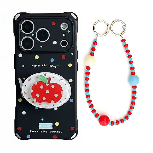 Smartphone Case with Rotating Stand, Apple Motif, Colorful Dot Pattern (with 2-Way Strap)