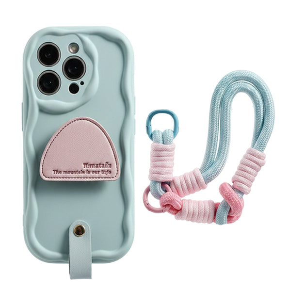 iPhone case with stand, strap, and wavy frame
