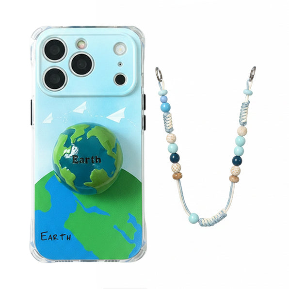 3D Earth Stand Shoulder Strap iPhone Case