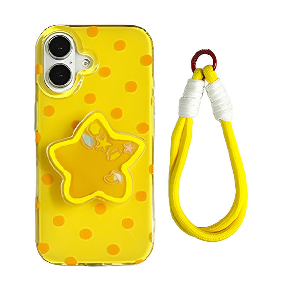 iPhone Case with Star & Dot Patterns, Stand, and Strap