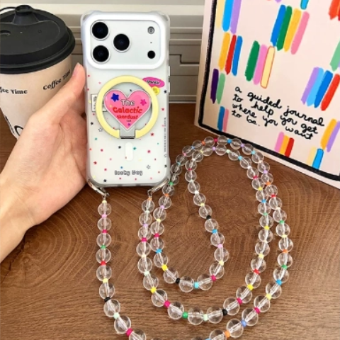 [Compatible with iPhone 18 Pro Max/18 Pro] [Compatible with iPhone 17 Pro Max–13] Shockproof clear case with small star pattern, MagSafe-compatible heart-shaped stand, and strap