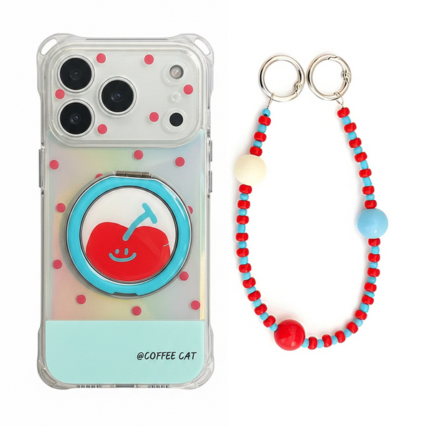 Apple Motif Smartphone Case with 360-Degree Rotating Stand and Long & Short Straps