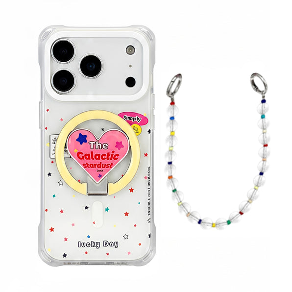 [Compatible with iPhone 18 Pro Max/18 Pro] [Compatible with iPhone 17 Pro Max–13] Shockproof clear case with small star pattern, MagSafe-compatible heart-shaped stand, and strap