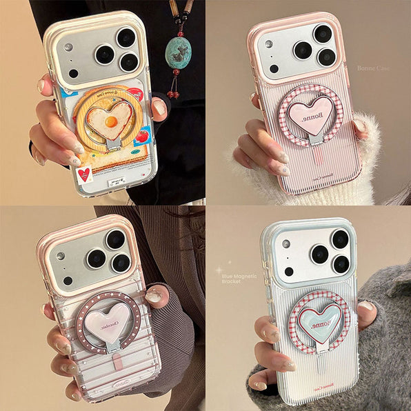 Cute Star Pattern x Heart-shaped Stand MagSafe Compatible iPhone Case Magnetic Clear Smartphone Case