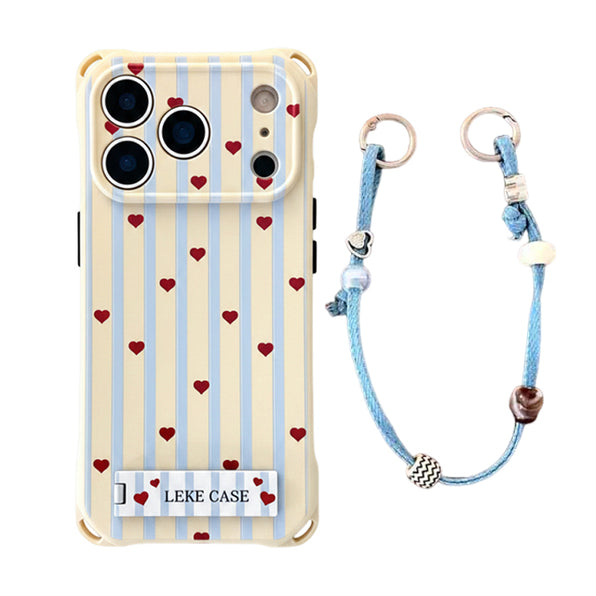 Stripe x Heart iPhone Case Stand Strap Square Shockproof