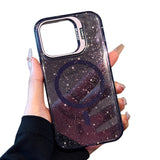 ダークパープルのグリッター メタルスタンド iPhoneケース