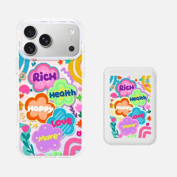[Compatible with iPhone 18 Pro Max/18 Pro] Colorful Flower Clear iPhone Case, MagSafe Compatible, Holographic, Detachable Stand, Strap, 6 Styles, All 17 Models (iPhone 13–17)