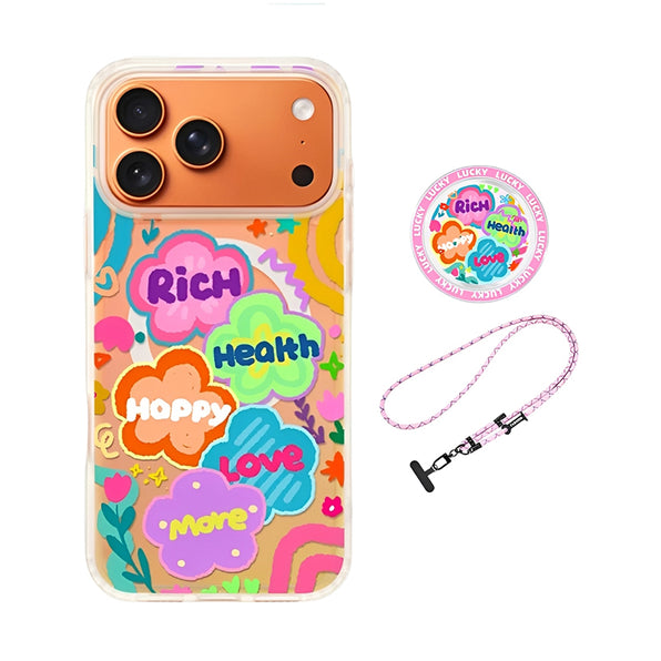 [Compatible with iPhone 18 Pro Max/18 Pro] Colorful Flower Clear iPhone Case, MagSafe Compatible, Holographic, Detachable Stand, Strap, 6 Styles, All 17 Models (iPhone 13–17)