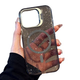 グレーのグリッター メタルスタンド iPhoneケース