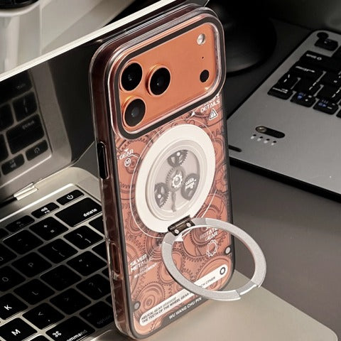 Mechanical gear design 360-degree rotating ring stand integrated magnetic iPhone case