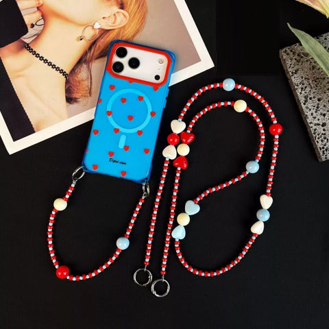iPhone Clear Case, MagSafe Compatible, Heart Pattern, Shoulder Strap, Cute