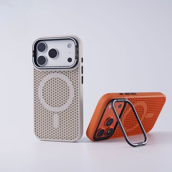 Simple Honeycomb Heat Dissipation Design Foldable Stand MagSafe Compatible Shockproof Silicone Case