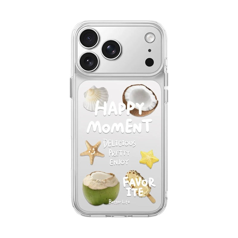 【MagSafe非対応】iPhone ケース クリア × ココナッツシェル柄 海・ヒトデ・シェル 食べ物デザイン iPhone 17/16/15/14/13 全15機種対応 かわいい