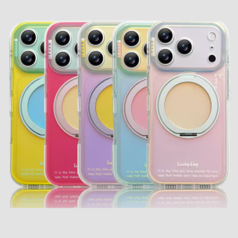 [Compatible with iPhone 18 Pro Max–14] Accent-Color IMD Holographic Case with Integrated 360° Rotating Stand, 5 Colors, Shockproof, Original Design