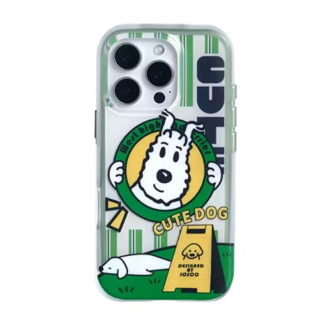 [Compatible with iPhone 18 Pro Max/18 Pro] iPhone 17/16/15/14 Case, MagSafe Compatible, Striped White Dog, Retro Pop, Cute