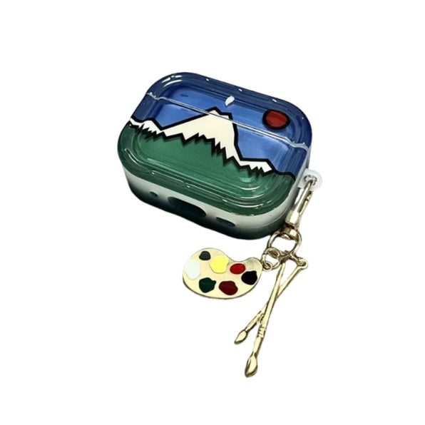 AirPods ケース 半透明 山モチーフ アート柄 ストラップ・チャーム付き選択可