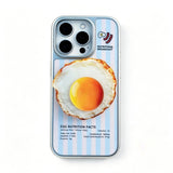 iPhone 18 Pro Max・18 Proを含む全17機種対応 【MagSafe対応】iPhone ケース 目玉焼きデザイン × ストライプ柄 EGG NUTRITION FACTS シルバーメッキフレーム おもしろ