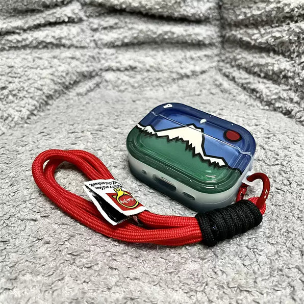 AirPods ケース 半透明 山モチーフ アート柄 ストラップ・チャーム付き選択可