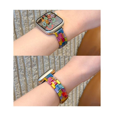 Stylish Rainbow Color Resin Band Adjustable Apple Watch Band