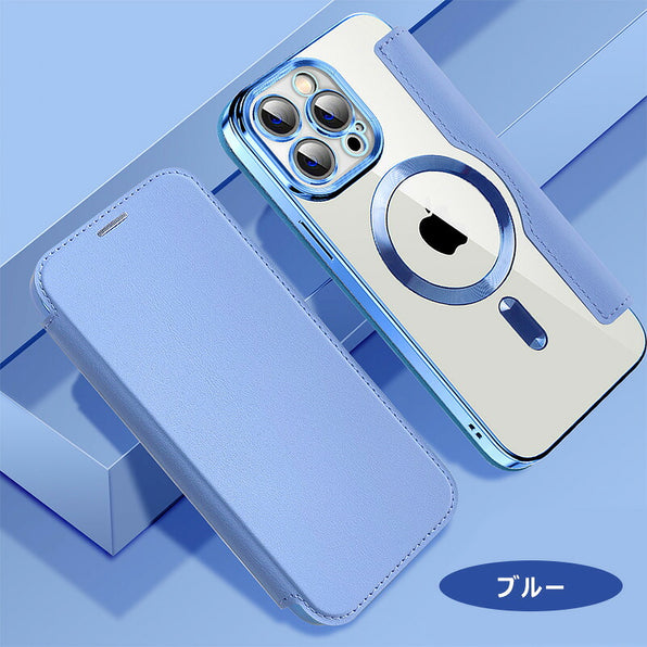 PU Leather x Transparent Case Wallet & Stand Function Magnetic Flip Phone Case