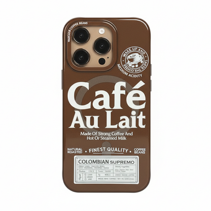 レトロ個性派コーヒーテーマブラウンマグネット式スマホケース