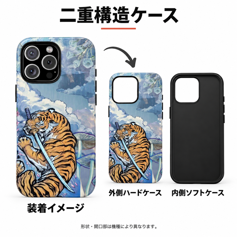 和柄アート iPhoneケースの二重構造 外側ハードケースと内側ソフトケースの組み合わせイメージ
