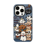 猫と犬のアート iPhoneケース 犬（ネイビー） 白背景の装着イメージ