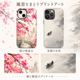桜と水墨風景 iPhoneケースの配色とプリント柄の拡大図