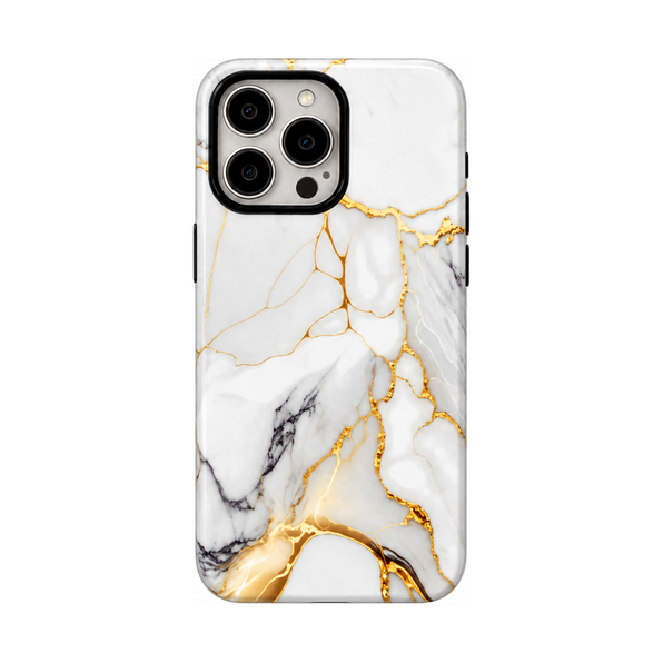 iPhoneケース マーブル（ホワイトゴールド） 正面・縦向きの白背景装着イメージ