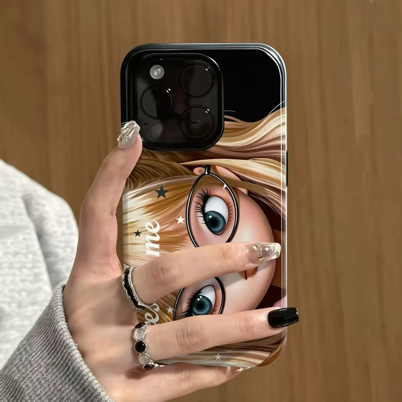 ガールイラスト iPhoneケース メガネガール（ブロンド） 装着イメージ