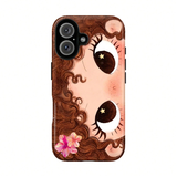 ガールイラスト iPhoneケース カーリーヘア（ブラウン） 装着イメージ