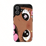 ガールイラスト iPhoneケース ブラックヘア（ピンク） 装着イメージ