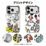 うさぎと犬のコラージュ柄 iPhoneケースの配色とプリント柄の拡大図