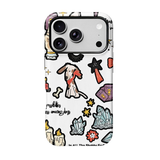うさぎと犬のコラージュ柄 iPhoneケース ラインアート（ホワイト） 装着イメージ