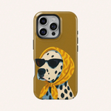 ドッグ＆フェイス柄 iPhoneケース スカーフドッグ（マスタード） 装着イメージ