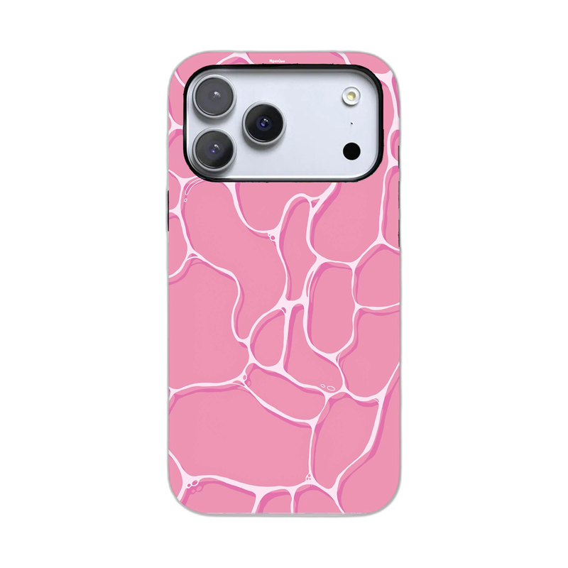 水面風ウェーブ柄 iPhoneケース ピンク 白背景の装着イメージ