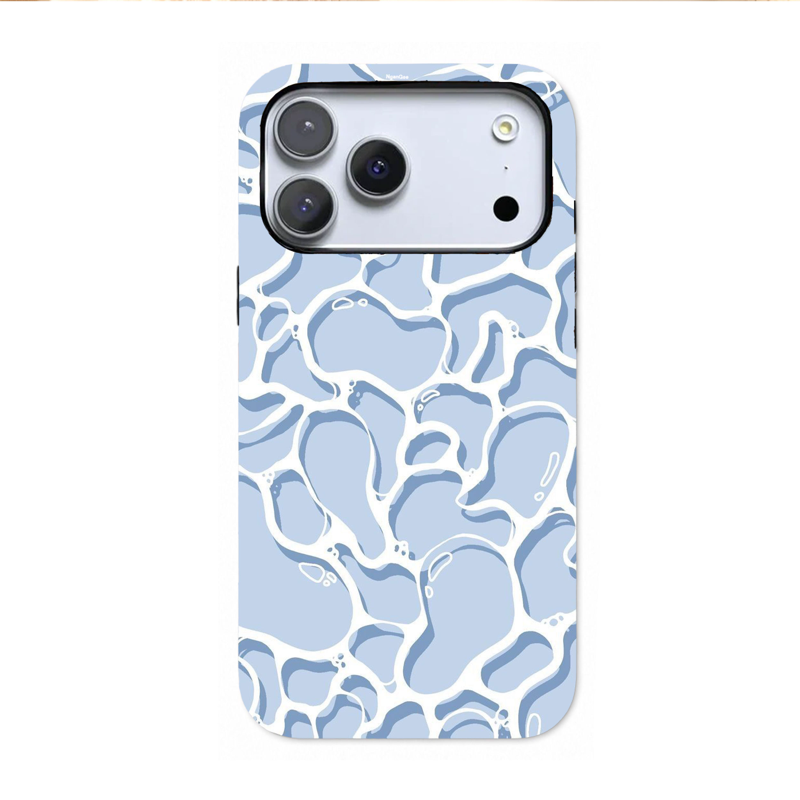 水面風ウェーブ柄 iPhoneケース ライトブルー 装着イメージ