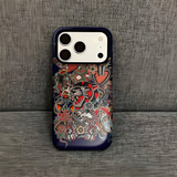 レトロなコラージュ柄 iPhoneケース タトゥーアート（ネイビー） 装着イメージ