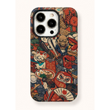 レトロなコラージュ柄 iPhoneケース 和風コラージュ（レッド） 装着イメージ