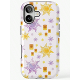 レトロな花と太陽柄 iPhoneケース サン（パープル＆イエロー） 装着イメージ