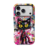ストリート風コラージュ柄 iPhoneケース グラフィティキャット（ピンク） 装着イメージ